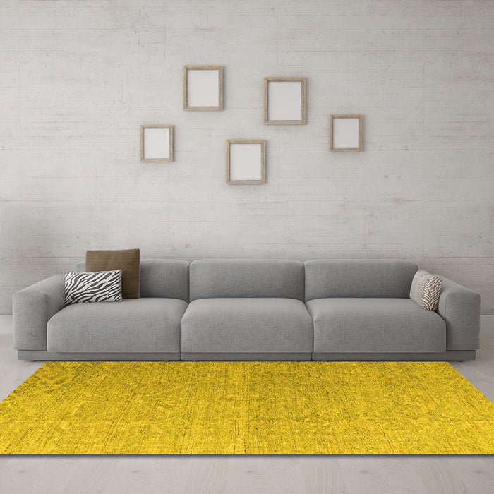 Machine Washable Abstract Yellow Modern Rug in a Living Room, wshabs4613yw
