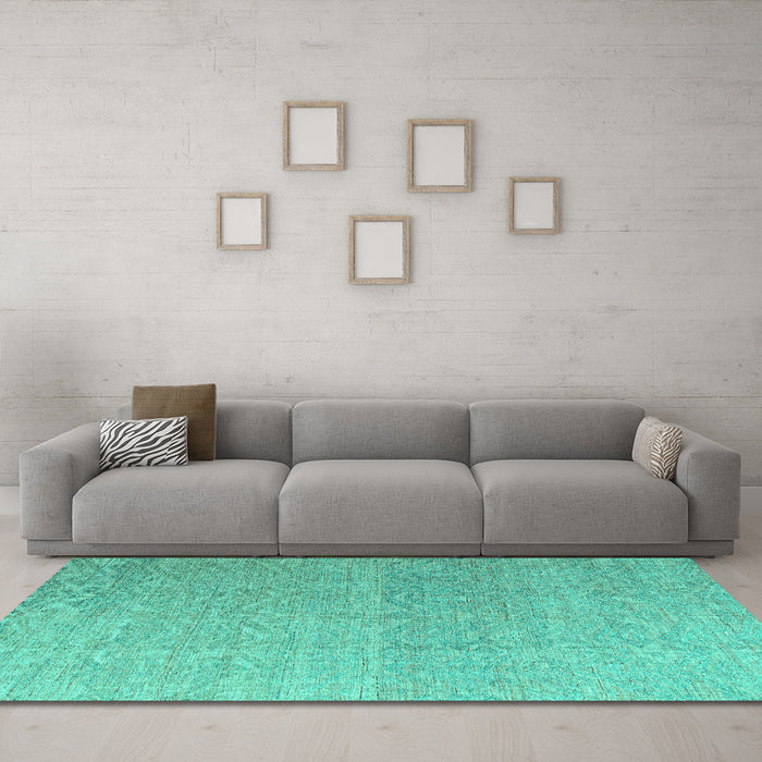 Machine Washable Abstract Turquoise Modern Area Rugs in a Living Room,, wshabs4613turq