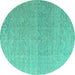 Round Abstract Turquoise Modern Rug, abs4613turq