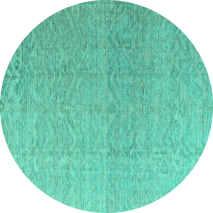 Round Machine Washable Abstract Turquoise Modern Area Rugs, wshabs4613turq