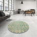 Round Machine Washable Abstract Green Rug in a Office, wshabs4614