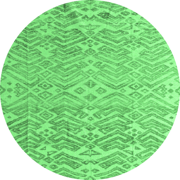 Round Machine Washable Abstract Emerald Green Modern Area Rugs, wshabs4614emgrn
