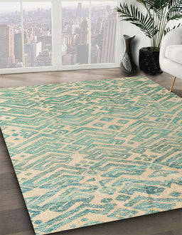 Machine Washable Abstract Green Rug in a Family Room, wshabs4614