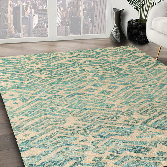 Abstract Green Modern Rug in Family Room, abs4614