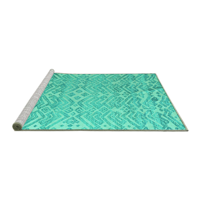 Sideview of Machine Washable Abstract Turquoise Modern Area Rugs, wshabs4614turq