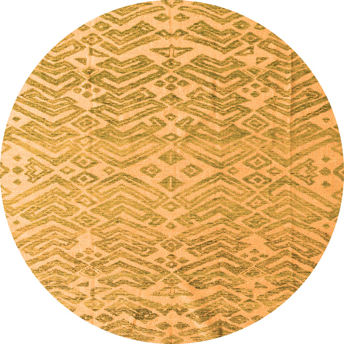 Round Machine Washable Abstract Orange Modern Area Rugs, wshabs4614org