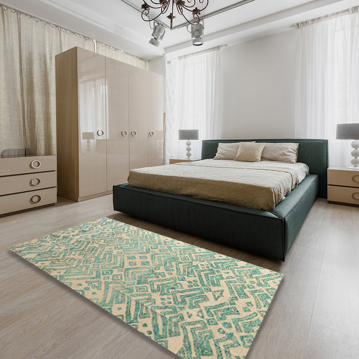 Abstract Green Modern Rug in a Bedroom, abs4614