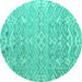 Round Machine Washable Abstract Turquoise Modern Area Rugs, wshabs4614turq