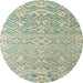 Round Machine Washable Abstract Green Rug, wshabs4614