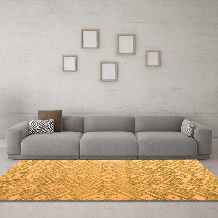 Machine Washable Abstract Orange Modern Area Rugs in a Living Room, wshabs4614org