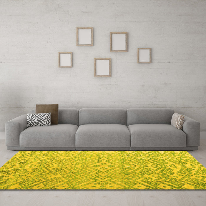 Machine Washable Abstract Yellow Modern Rug in a Living Room, wshabs4614yw
