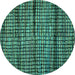 Round Machine Washable Abstract Turquoise Modern Area Rugs, wshabs4615turq