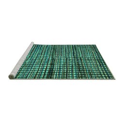 Sideview of Machine Washable Abstract Turquoise Modern Area Rugs, wshabs4615turq