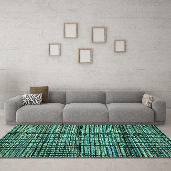 Machine Washable Abstract Turquoise Modern Area Rugs in a Living Room,, wshabs4615turq