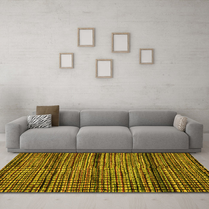 Machine Washable Abstract Yellow Modern Rug in a Living Room, wshabs4615yw