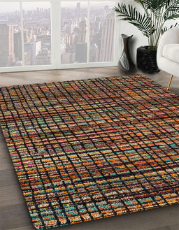 Abstract Red Modern Rug in Family Room, abs4616
