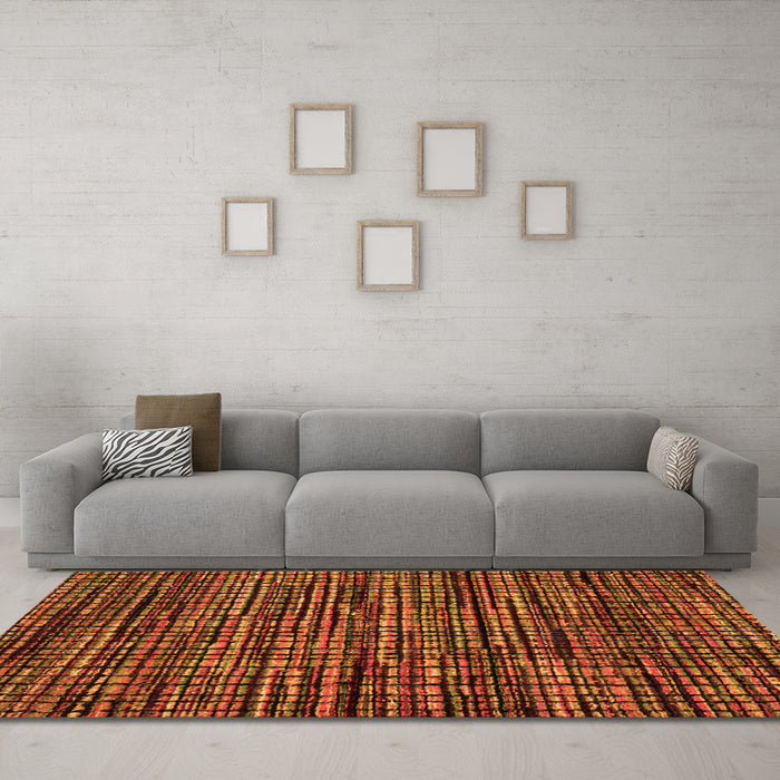 Machine Washable Abstract Orange Modern Area Rugs in a Living Room, wshabs4616org
