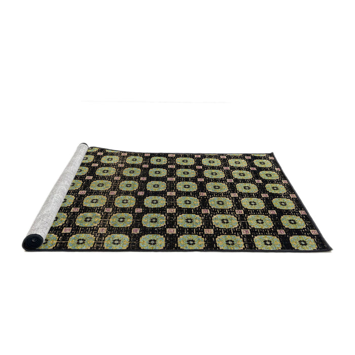 Sideview of Machine Washable Abstract Brass Green Rug, wshabs4617
