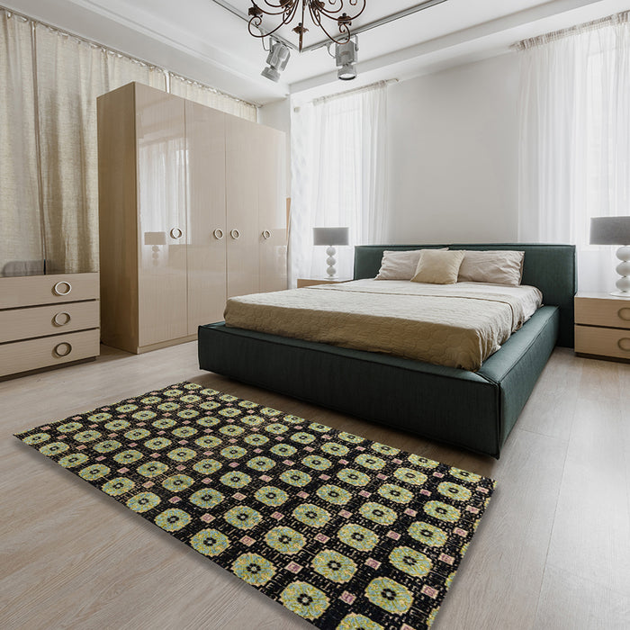 Abstract Copper Green Modern Rug in a Bedroom, abs4617