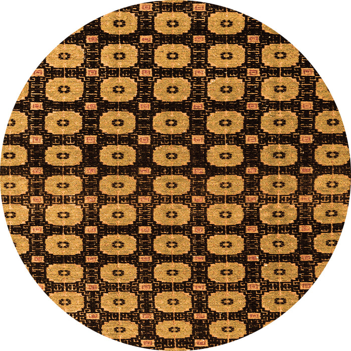 Round Machine Washable Abstract Orange Modern Area Rugs, wshabs4617org