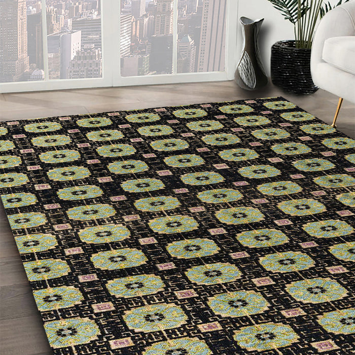 Abstract Copper Green Modern Rug in Family Room, abs4617