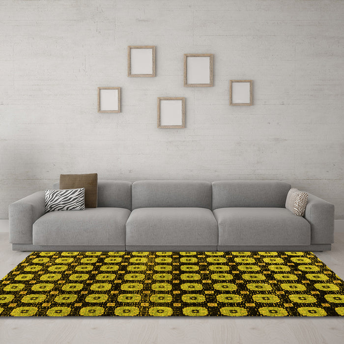 Machine Washable Abstract Yellow Modern Rug in a Living Room, wshabs4617yw