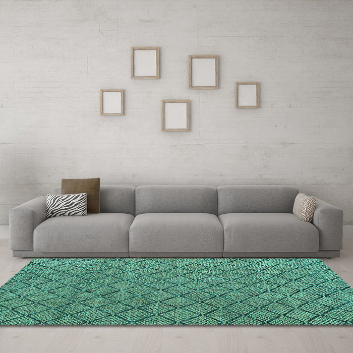 Machine Washable Abstract Turquoise Modern Area Rugs in a Living Room,, wshabs4618turq