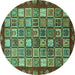 Round Machine Washable Abstract Turquoise Modern Area Rugs, wshabs461turq