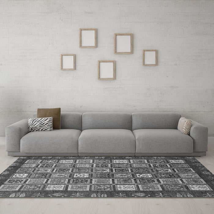 Machine Washable Abstract Gray Modern Rug in a Living Room,, wshabs461gry