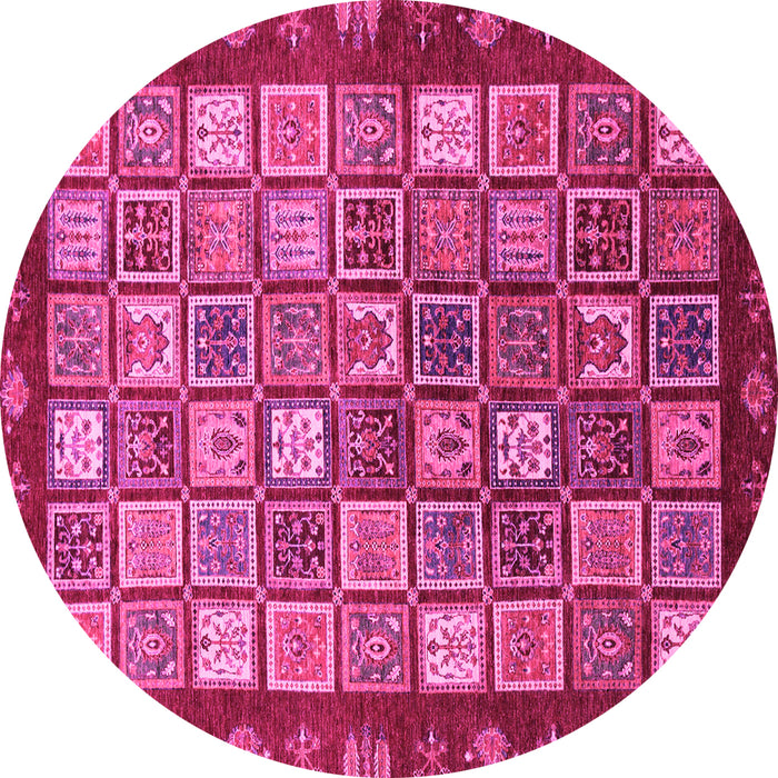 Round Machine Washable Abstract Pink Modern Rug, wshabs461pnk