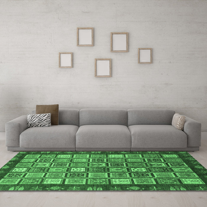Machine Washable Abstract Emerald Green Modern Area Rugs in a Living Room,, wshabs461emgrn