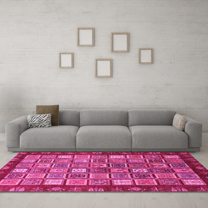 Machine Washable Abstract Pink Modern Rug in a Living Room, wshabs461pnk