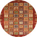 Round Machine Washable Abstract Red Rug, wshabs461