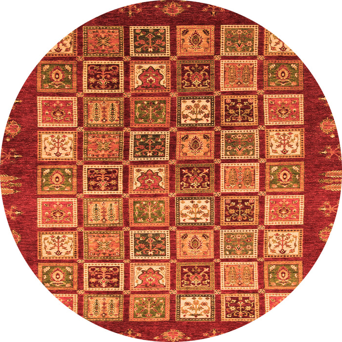 Round Machine Washable Abstract Orange Modern Area Rugs, wshabs461org