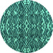 Round Machine Washable Abstract Turquoise Modern Area Rugs, wshabs4620turq