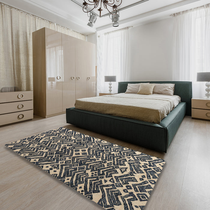 Abstract Gunmetal Green Modern Rug in a Bedroom, abs4620