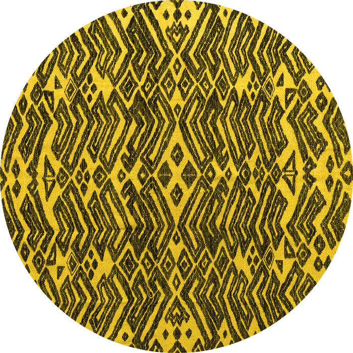 Round Abstract Yellow Modern Rug, abs4620yw