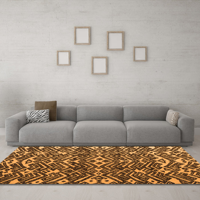 Machine Washable Abstract Orange Modern Area Rugs in a Living Room, wshabs4620org