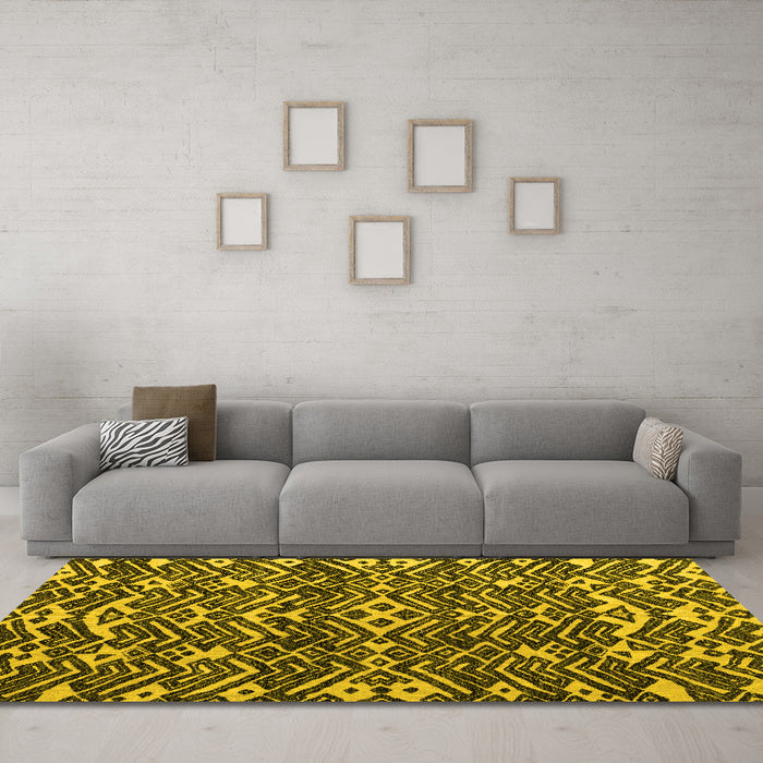 Machine Washable Abstract Yellow Modern Rug in a Living Room, wshabs4620yw