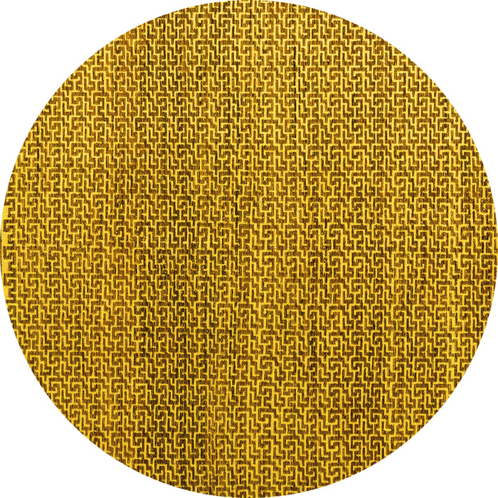 Round Abstract Yellow Modern Rug, abs4621yw