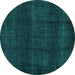 Round Machine Washable Abstract Turquoise Modern Area Rugs, wshabs4622turq