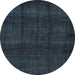 Round Machine Washable Abstract Deep Teal Green Rug, wshabs4622