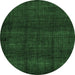 Round Machine Washable Abstract Emerald Green Modern Area Rugs, wshabs4622emgrn