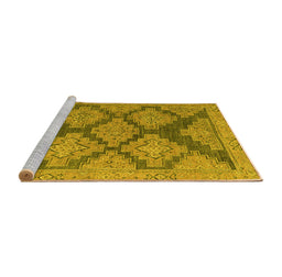 Sideview of Machine Washable Abstract Yellow Modern Rug, wshabs4623yw
