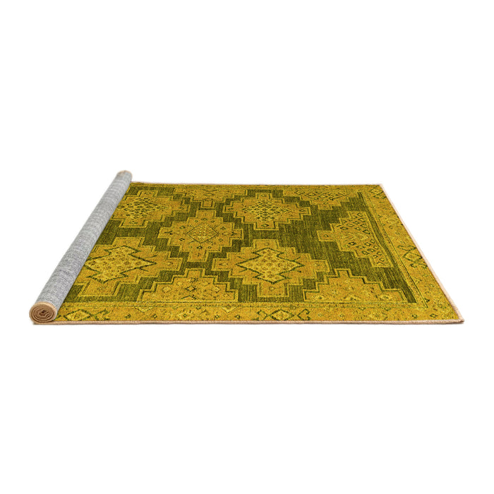 Sideview of Machine Washable Abstract Yellow Modern Rug, wshabs4623yw