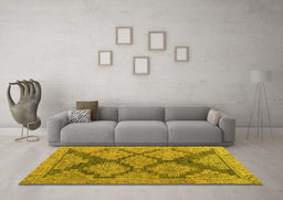 Machine Washable Abstract Yellow Modern Rug in a Living Room, wshabs4623yw