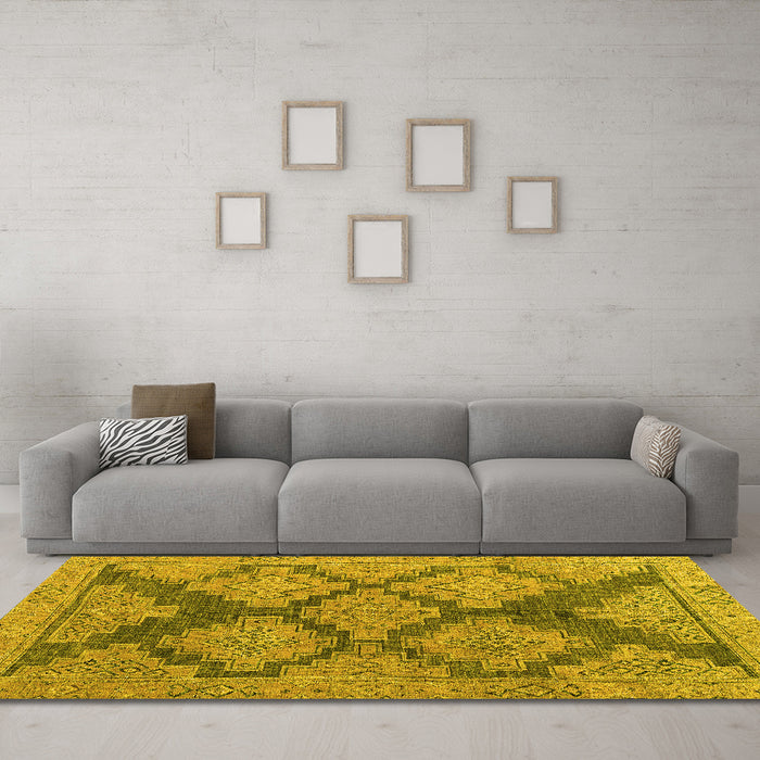 Machine Washable Abstract Yellow Modern Rug in a Living Room, wshabs4623yw