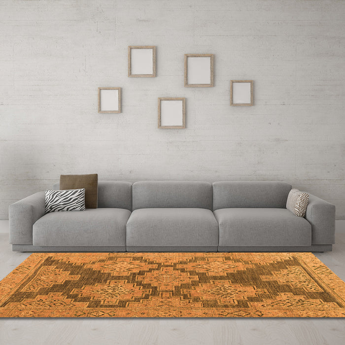 Machine Washable Abstract Orange Modern Area Rugs in a Living Room, wshabs4623org