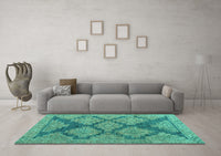 Machine Washable Abstract Turquoise Modern Rug, wshabs4623turq