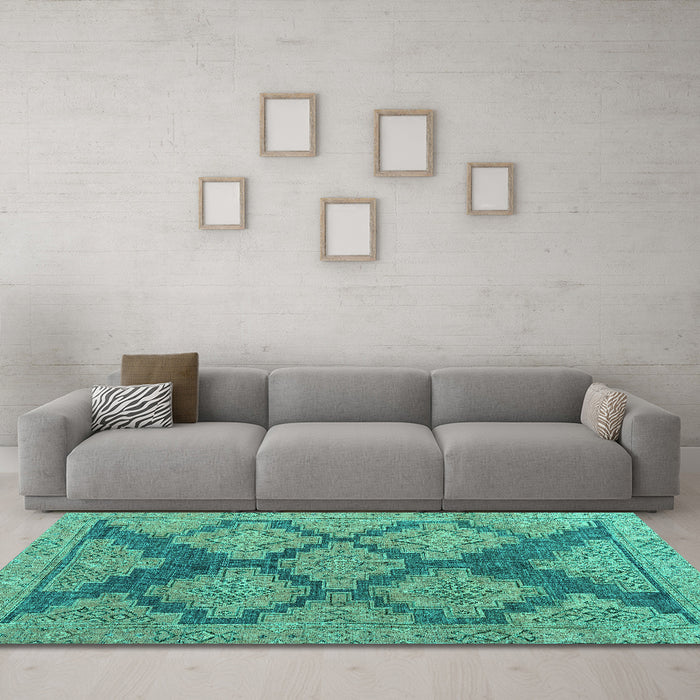 Machine Washable Abstract Turquoise Modern Area Rugs in a Living Room,, wshabs4623turq